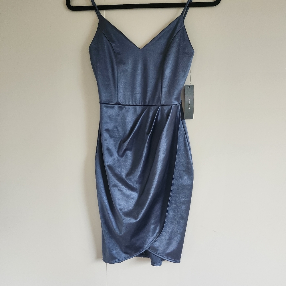 Lulus Satin Forever Your Girl Draped Bodycon Dress NWT | Dusty Blue Size S